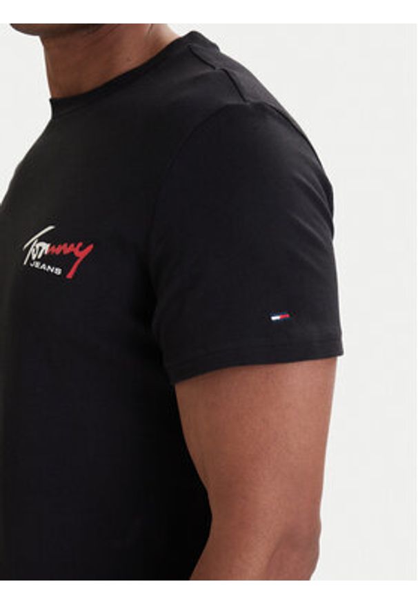 Tommy Jeans T-Shirt DM0DM22538 Czarny Slim Fit. Kolor: czarny. Materiał: bawełna