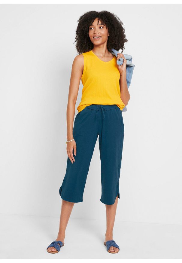 bonprix - Spodnie z dżerseju z mieszanki bawełny. Kolor: niebieski. Materiał: jersey, bawełna. Styl: elegancki