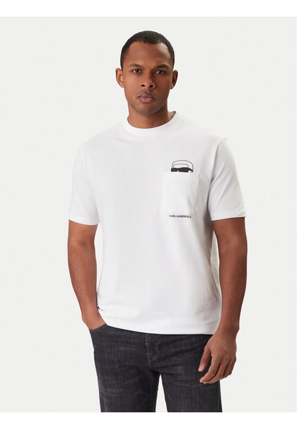 Karl Lagerfeld - KARL LAGERFELD T-Shirt 755047 561221 Biały Regular Fit. Typ kołnierza: dekolt w karo. Kolor: biały. Materiał: bawełna