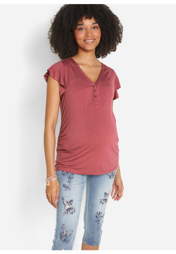 bonprix - Shirt ciążowy i do karmienia piersią, ze zrównoważonej wiskozy. Kolekcja: moda ciążowa. Kolor: fioletowy. Materiał: wiskoza