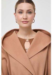 IVY & OAK - Ivy Oak płaszcz wełniany kolor beżowy przejściowy niezapinany. Okazja: na co dzień. Typ kołnierza: kaptur. Kolor: beżowy. Materiał: wełna. Styl: casual #5