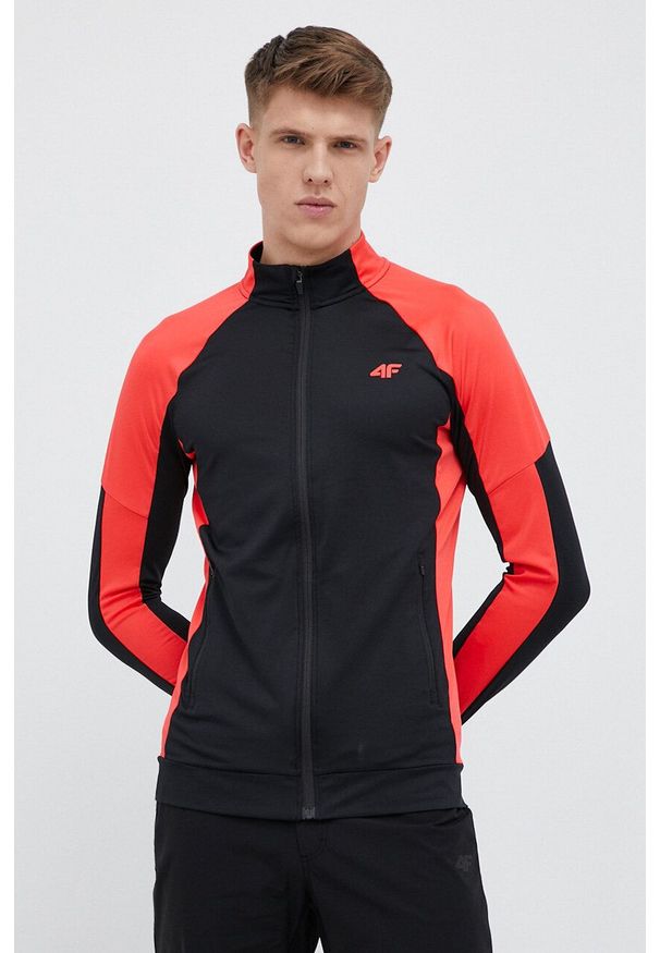 4f - 4F bluza treningowa kolor czerwony wzorzysta. Kolor: czerwony. Materiał: materiał. Długość rękawa: raglanowy rękaw