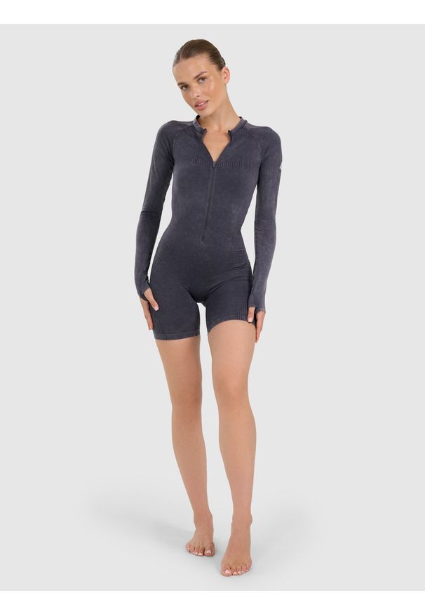 4f - 4F Kombinezon do jogi i pilatesu bezszwowy damski - granatowy XS/S. Kolor: niebieski. Materiał: tkanina, materiał, włókno. Długość: krótkie. Sport: joga i pilates