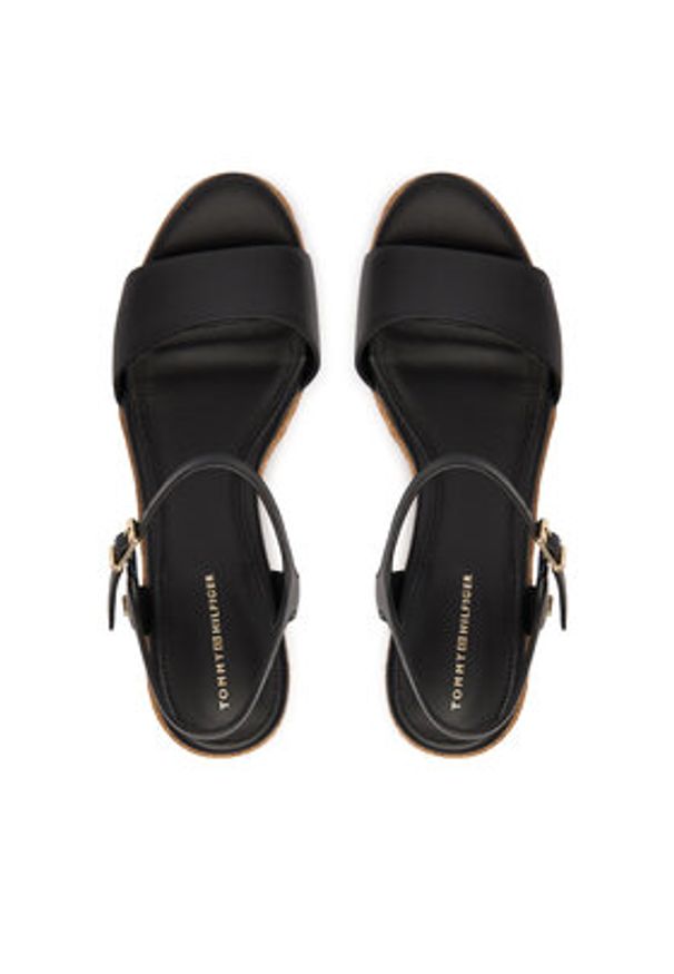 TOMMY HILFIGER - Tommy Hilfiger Espadryle Mid Wedge Espad Leather FW0FW09340 Czarny. Kolor: czarny. Materiał: skóra