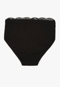 Renee - Czarne Majtki Figi z Bawełny Zdobione Koronką Idivia. Kolekcja: plus size. Kolor: czarny. Materiał: koronka, bawełna. Wzór: koronka, aplikacja