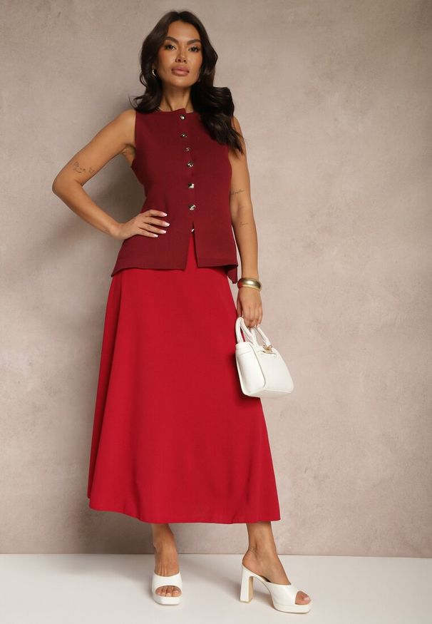 Renee - Bordowa Spódnica o Rozkloszowanym Kroju Melobi. Okazja: na co dzień. Stan: podwyższony. Kolor: czerwony. Styl: casual, elegancki
