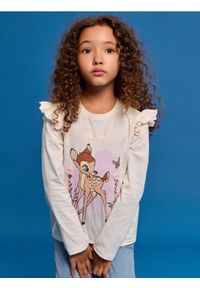 Sinsay - Bawełniana koszulka z falbanami Bambi - kremowy. Kolor: kremowy. Materiał: bawełna #1