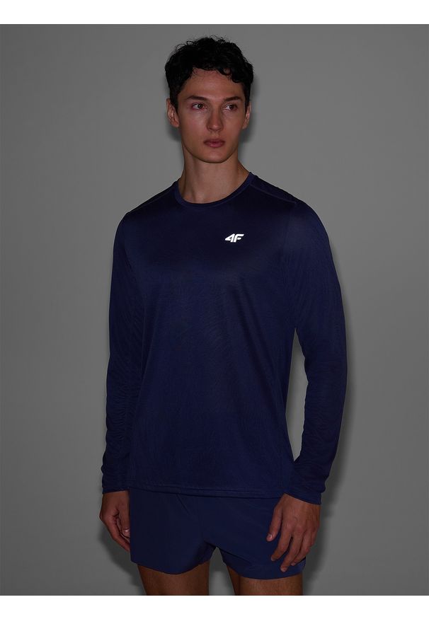 4f - 4F Longsleeve do biegania szybkoschnący męski - szary M. Kolor: szary. Materiał: włókno, tkanina, materiał, syntetyk, dzianina. Długość rękawa: długi rękaw. Długość: krótkie. Wzór: gładki, ze splotem. Sport: bieganie