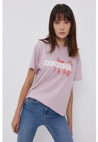 Converse T-shirt bawełniany kolor różowy. Okazja: na co dzień. Kolor: różowy. Materiał: bawełna. Wzór: nadruk. Styl: casual