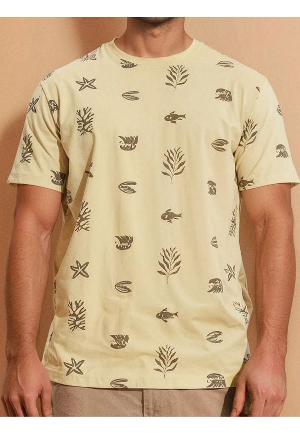 Sinsay - Bawełniana koszulka - kremowy. Kolor: kremowy. Materiał: bawełna