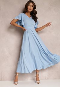 Renee - Niebieska Sukienka Bouchard. Typ kołnierza: dekolt w kształcie V. Kolor: niebieski. Materiał: tkanina. Wzór: jednolity, gładki. Styl: klasyczny. Długość: maxi #1