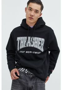 HUF bluza x Trasher męska kolor czarny z kapturem z nadrukiem. Typ kołnierza: kaptur. Kolor: czarny. Wzór: nadruk