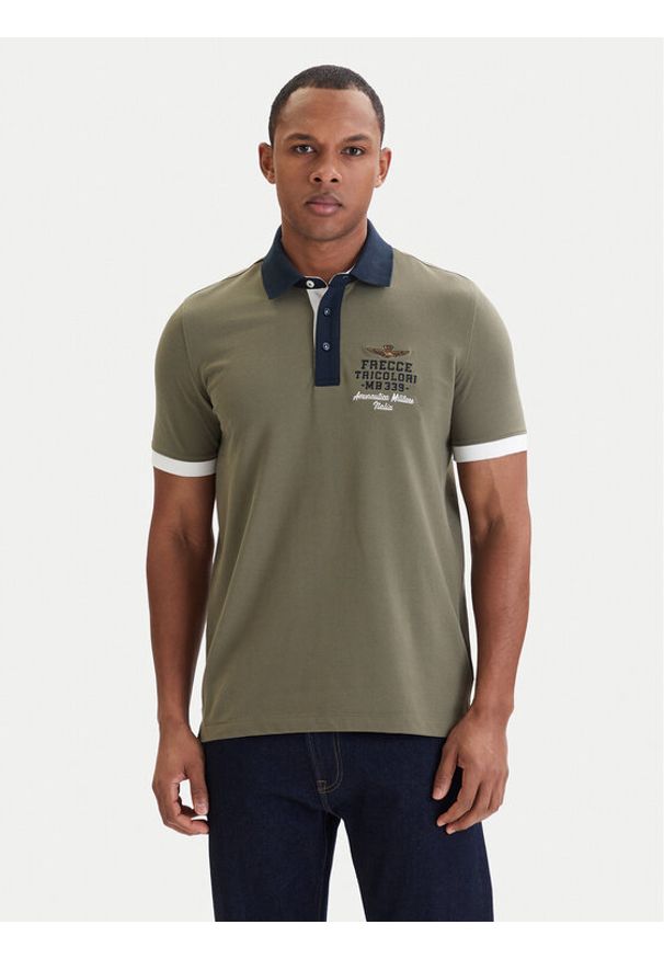 Aeronautica Militare Polo 261PO1908UP00191 Zielony Slim Fit. Typ kołnierza: polo. Kolor: zielony. Materiał: bawełna
