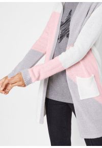 Sweter bez zapięcia z kapturem bonprix pastelowy jasnoróżowy - jasnoszary melanż - biel wełny. Typ kołnierza: kaptur. Kolor: różowy. Materiał: wełna. Wzór: melanż #2
