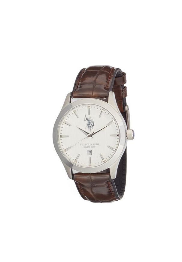 U.S. Polo Assn. Zegarek Yale USP7369WH Brązowy. Kolor: brązowy. Materiał: skóra