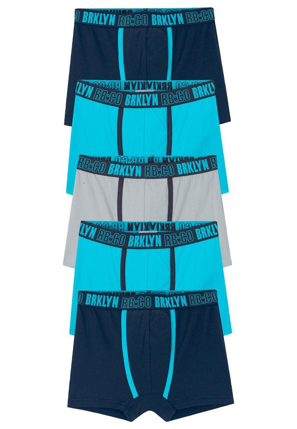 bonprix - Bokserki z miękką bawełną (5 par). Kolor: niebieski. Materiał: elastan, materiał, bawełna. Wzór: napisy