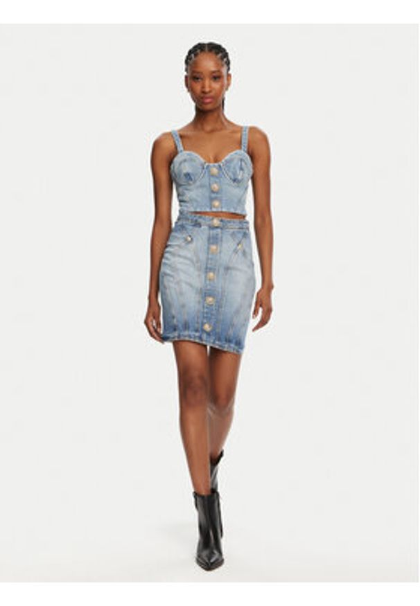 Balmain Spódnica jeansowa DF1LBA22DE53 Niebieski Slim Fit. Kolor: niebieski. Materiał: bawełna