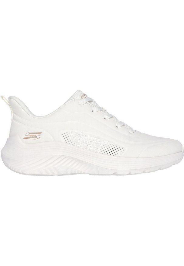 skechers - Adidasy Skechers Bobs Squad Waves-jus, Kobiety. Zapięcie: sznurówki. Kolor: biały. Materiał: guma, materiał, tkanina, syntetyk. Szerokość cholewki: normalna. Sport: turystyka piesza