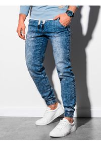 Ombre Clothing - Spodnie męskie jeansowe joggery P933 - jasnoniebieskie - M. Okazja: na co dzień. Kolor: niebieski. Materiał: jeans. Wzór: gładki. Styl: casual