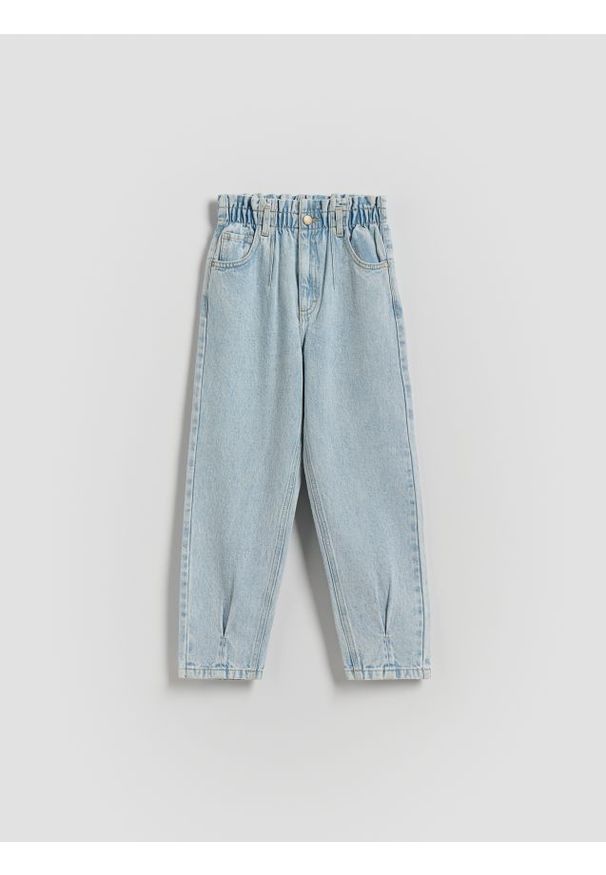 Reserved - Jeansy paperbag - niebieski. Kolor: niebieski