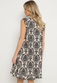 Born2be - Czarna Bawełniana Sukienka w Stylu Boho na Ramiączkach z Falbanką Zaelle. Okazja: na co dzień, na imprezę. Typ kołnierza: dekolt w serek. Kolor: czarny. Materiał: bawełna. Długość rękawa: na ramiączkach. Sezon: lato. Styl: boho #2