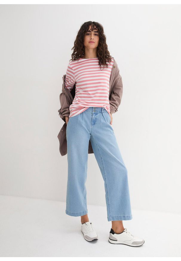 bonprix - Shirt z rękawami 3/4 i dekoltem w łódkę. Kolor: różowy. Materiał: bawełna