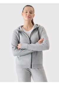 4f - 4F Bluza dresowa rozpinana z kapturem damska - szara XL. Okazja: na co dzień. Typ kołnierza: kaptur. Kolor: szary. Materiał: dresówka. Wzór: gładki, ze splotem. Styl: sportowy, casual