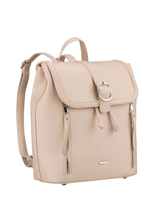 ROVICKY - Beżowy, niewielki plecak damski ze skóry ekologicznej wyposażony w nóżki ochronne Rovicky R-L61409. Kolor: beżowy. Materiał: skóra ekologiczna