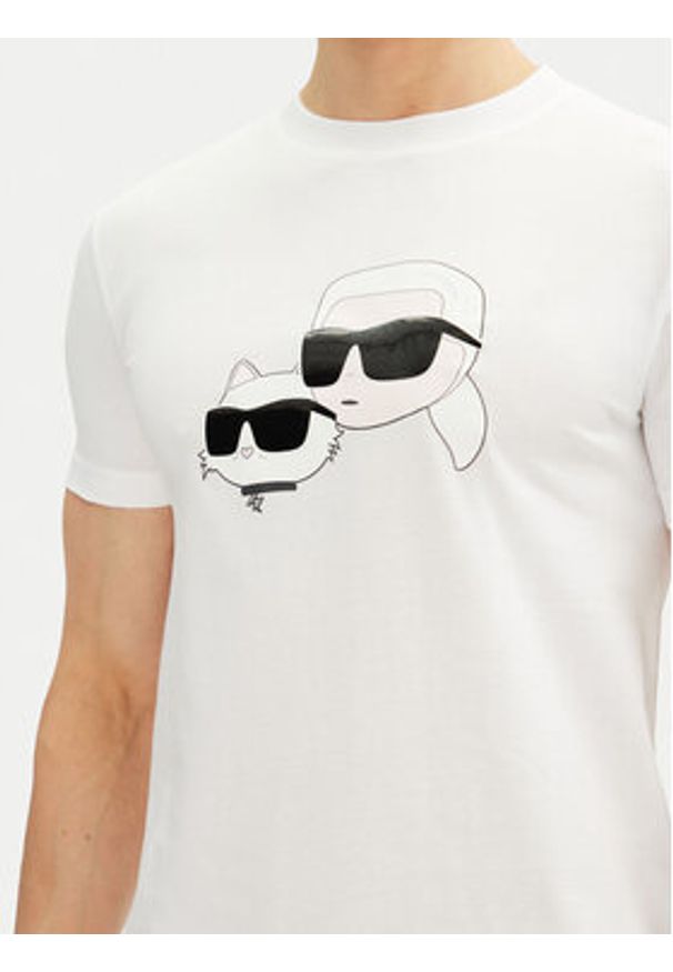Karl Lagerfeld - KARL LAGERFELD T-Shirt 755061 552241 Biały Regular Fit. Typ kołnierza: dekolt w karo. Kolor: biały. Materiał: bawełna