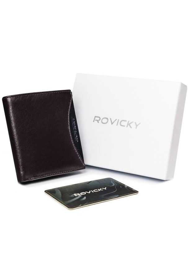 ROVICKY - Portfel męski brązowy z czarna wstawką Rovicky 1520-03-BOR-1188 BRO. Kolor: brązowy, czarny, wielokolorowy. Materiał: skóra