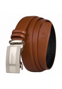 Skórzany pasek męski w jasnobrązowym kolorze z automatyczną, srebrną klamrą Peterson PTN A007-AB TAN. Kolor: brązowy, srebrny, wielokolorowy. Materiał: skóra. Styl: elegancki #1