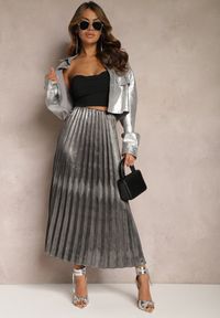 Renee - Srebrna Połyskująca Spódnica Plisowana Maxi Vilira. Kolor: srebrny. Materiał: tkanina. Styl: elegancki #3