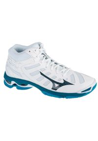 Buty do siatkówki Mizuno Wave Voltage Mid M V1GA216586 białe. Zapięcie: sznurówki. Kolor: biały. Materiał: guma, syntetyk. Model: Mizuno Wave. Sport: siatkówka