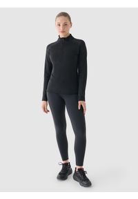 4f - 4F Bluza treningowa slim szybkoschnąca damska - szara XL. Okazja: na co dzień. Typ kołnierza: bez kaptura, kołnierzyk stójkowy. Kolor: szary. Długość: krótkie. Wzór: gładki, jednolity, ze splotem. Materiał: włókno, elastan, dzianina, materiał, syntetyk. Długość rękawa: raglanowy rękaw. Styl: sportowy, klasyczny, casual. Sport: bieganie, fitness