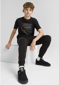 Puma - Młodzieżowa koszulka Essentials Logo Lab PUMA Black. Kolor: czarny. Wzór: nadruk, haft