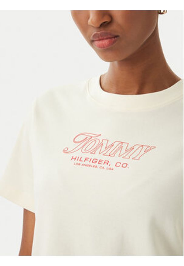 TOMMY HILFIGER - Tommy Hilfiger T-Shirt Logo Interlock WW0WW48707 Beżowy jasny Regular Fit. Kolor: beżowy. Materiał: bawełna