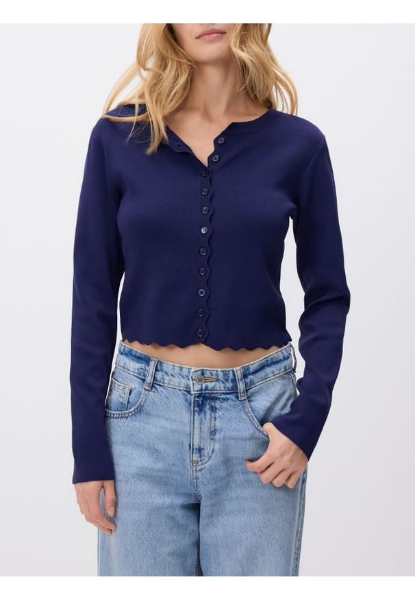 Reserved - Kardigan z wiskozą - granatowy. Kolor: niebieski. Materiał: wiskoza