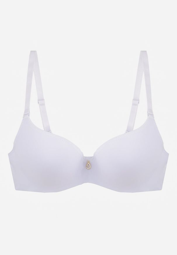 Renee - Biały Biustonosz Push Up o Gładkim Wykończeniu z Cyrkoniową Aplikacją Claronei. Kolor: biały. Rodzaj stanika: push-up. Wzór: gładki, aplikacja