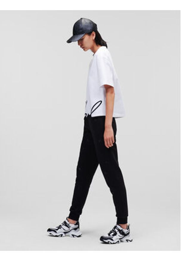 Karl Lagerfeld - KARL LAGERFELD T-Shirt Signature Hem 226W1703 Biały Relaxed Fit. Typ kołnierza: dekolt w karo. Kolor: biały. Materiał: bawełna