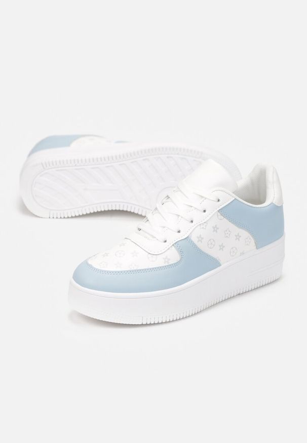 Renee - Niebiesko-Białe Sneakersy Ampione. Wysokość cholewki: przed kostkę. Kolor: niebieski. Materiał: dresówka, jeans, materiał. Szerokość cholewki: normalna. Wzór: aplikacja, nadruk