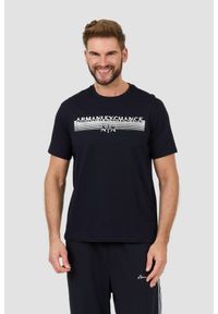 Armani Exchange - ARMANI EXCHANGE Granatowy męski t-shirt ze srebrnym logo, Rozmiar XXL. Kolor: niebieski