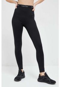 Calvin Klein Performance legginsy treningowe CK Athletic kolor czarny gładkie. Stan: podwyższony. Kolor: czarny. Materiał: skóra. Wzór: gładki