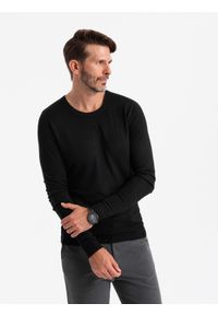 Ombre Clothing - Męski klasyczny sweter z wiskozą BASIC z okrągłym dekoltem – czarny V2 - Rozmiar: XXL. Kolor: czarny. Materiał: wiskoza. Styl: klasyczny