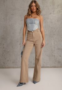 Renee - Beżowe Bawełniane Jeansy High Waist Wide Leg z Pionowymi Przeszyciami Ethemithea. Stan: podwyższony. Kolor: beżowy. Styl: rockowy #3