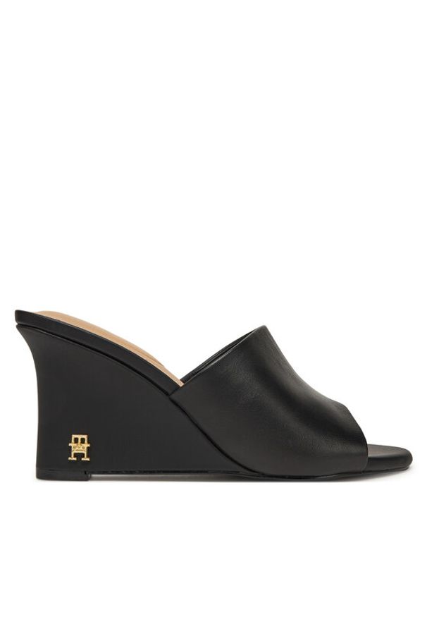 TOMMY HILFIGER - Tommy Hilfiger Klapki Leather Wedge Mule FW0FW08418 Czarny. Kolor: czarny. Materiał: skóra