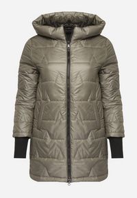 Born2be - Zielona Przejściowa Kurtka z Pikowanymi Przeszyciami Fesinoa. Okazja: na co dzień, na spacer. Typ kołnierza: kaptur. Kolekcja: plus size. Kolor: zielony. Materiał: jeans. Styl: casual #4