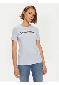TOMMY HILFIGER - Tommy Hilfiger T-Shirt Script WW0WW42589 Błękitny Regular Fit. Kolor: niebieski. Materiał: bawełna