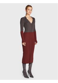 Remain Sukienka dzianinowa Joy LS Knit RM1513 Bordowy Slim Fit. Kolor: czerwony. Materiał: dzianina, syntetyk