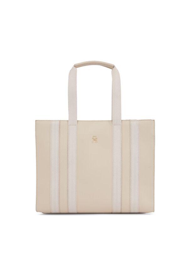TOMMY HILFIGER - Tommy Hilfiger Torebka Th Identity Med Tote AW0AW15569 Beżowy. Kolor: beżowy