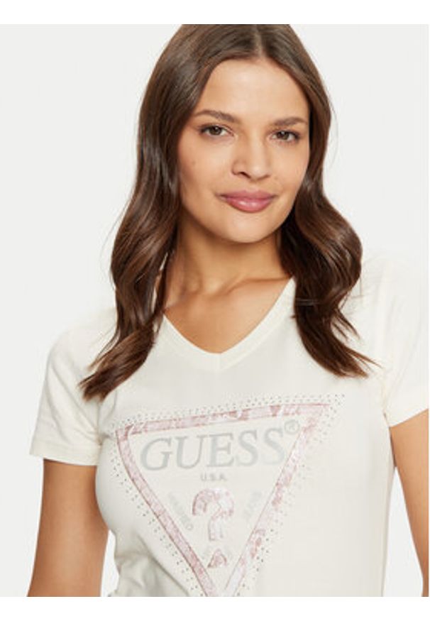 Guess T-Shirt W5RI21 J1314 Écru Regular Fit. Materiał: bawełna